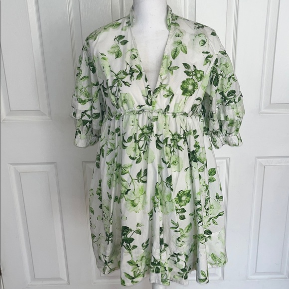 ANTHROPOLOGIE MAEVE dress V-Neck Tunic Babydoll Green Floral cotton lined - Picture 2 of 8
